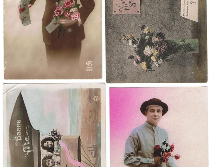 BIG SET 12 Vintage french postcards 1905-1925 - Scrapbook Ephemera -