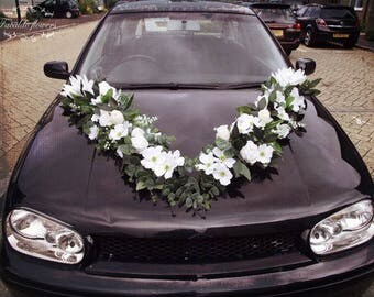 Luxury wedding car decoration artificial flowers garland white ivory cream silk flowers car bonnet garland wedding garland