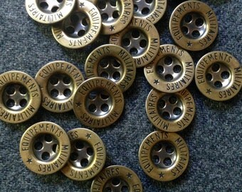 20 Vintage brass Equipements Militaires buttons