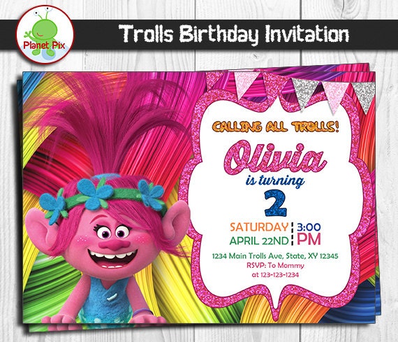 Trolls Movie Birthday Invitation Trolls Poppy Birthday Party