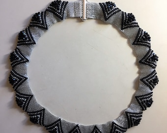 Silver and Black handmade beaded 20" necklace