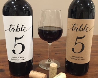 Customizable, Wine Table Number, Wedding Wine Table Number, Pack of four (4) Labels, Wine Bottle Label