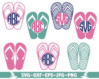 Summer Flip Flops SVG Cut Files - Monogram SVG Files Flip Flop, Screen Printing, Silhouette, Die Cut Machines, & More