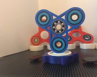 Free First Class Shipping CERAMIC Ball Center Bearing edc Hand Spinner Fidget Toy blue with Teal Bearing & 2 black Caps