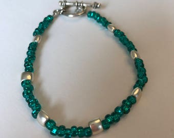 Teal Beaded Bracelet with Silver Accents