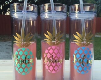 Personalized Bridesmaid Pineapple Skinny Tumbler | Mothers Day Gift