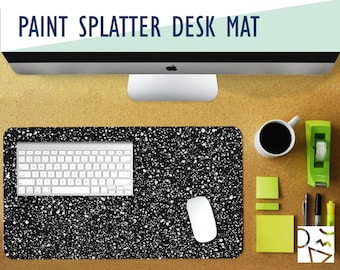 Paint Speckle Print Desk Mat with Available Custom Monogram - 2 Sizes - High Quality Digital Print, Extended Mouse Pad - Desk Accessory