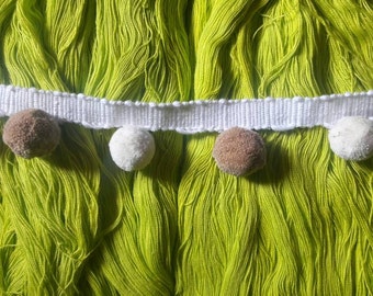 Multi coloured pompom fringe