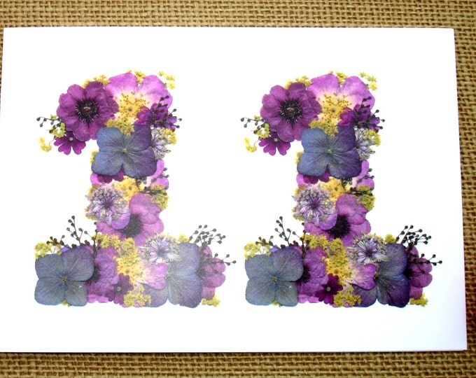 No 11, Wife 11th Anniversary Card, Husband 11th Anniversary, 11th Birthday Card, Blank Card, English Pressed Flower PRINT