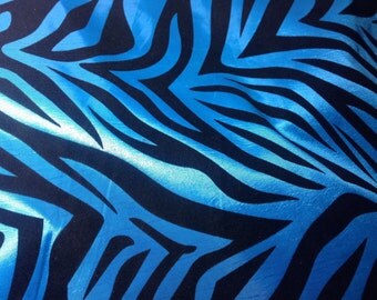 Blue taffeta zebra print fabric
