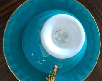 Aynsley teal fruit teal cup and saucer
