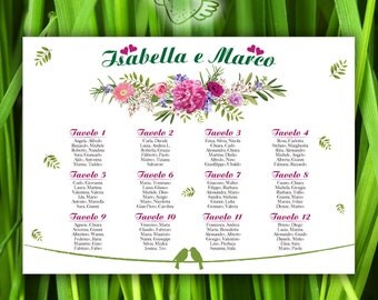 Tableau Mariage Romantic Flowers E - Wedding Seating Chart printable with flowers - Tables List - Weddingseat - Wedding Seating Chart