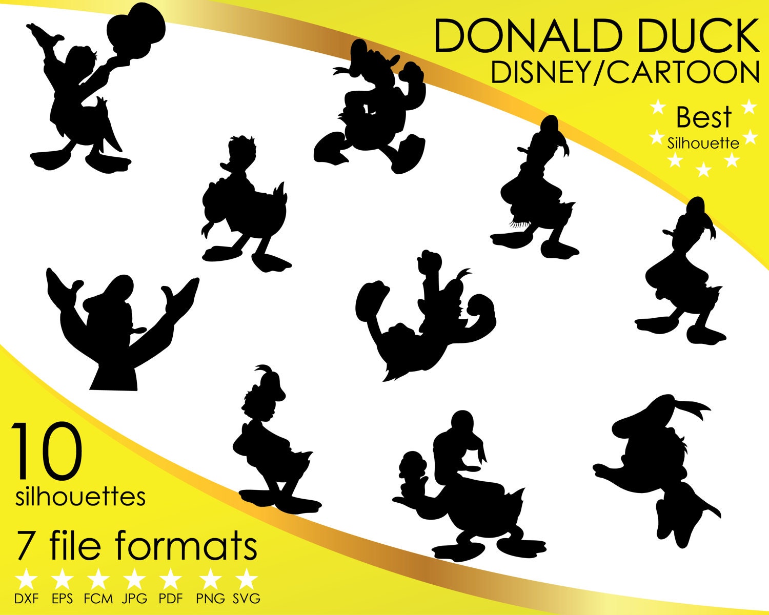 10 Silhouettes Donald Duck Ducks Disney Cartoon dxf