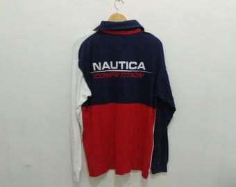 Vintage Nautica competition rugby shirt mens M colorblock multicolor spellout big logo vintage 90s nautica