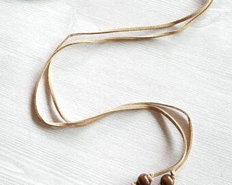 Long choker necklace, long suede necklace, suede choker, beige choker, wooden beads, tie up choker, wrap up necklace, nude necklace, nude