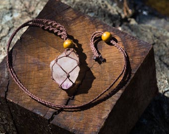 Crystal Macrame Necklace - Quartz Crystal with Amethyst Inclusions