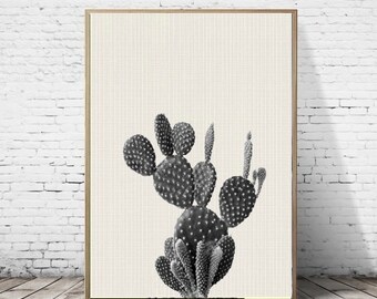 Blanc, noir et impression de cactus Wall Art, Decor de sud ouest, moderne minimaliste contemporain grandes affiches,téléchargement numérique