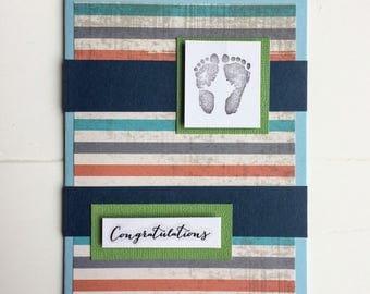 Baby shower card, Baby shower, Baby shower gift, Baby boy, Blank card, Baptism card, Congratulations, Baby feet, Gift idea, Baby feet stamp