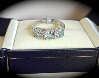 Aquamarine Ring Premium Quality Sterling Silver Size L 'CERTIFIED 1.35ct' Fab Colour!