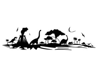 Dinosaurs landscape Graphics SVG Dxf EPS Png Cdr Ai Pdf Vector Art Clipart instant download Digital Cut Print File Cricut Silhouette Decal