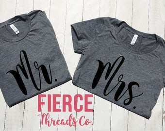 Mr and Mrs Shirt Set Black Text, Wedding Shirt, Hubby Shirt, Wifey Shirt, Honeymoon Shirts, Couples Shirts, Wedding Shirt Set