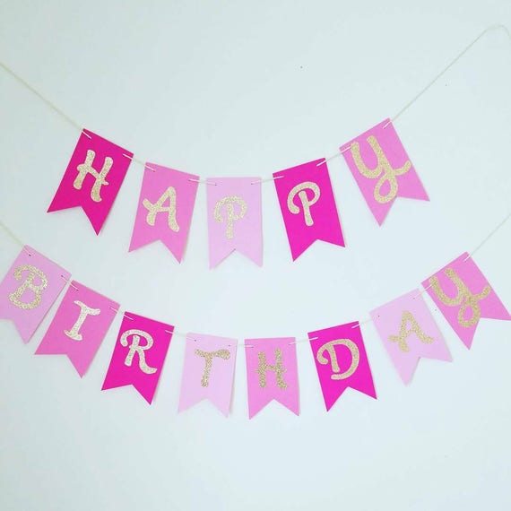 LARGE Happy Birthday Banner. Pink and Gold Birthday