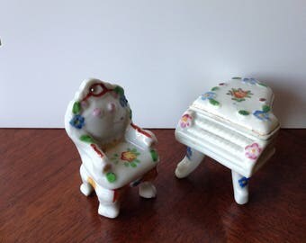 Vintage miniature porcelain Piano and Chair sign Occupied Japan