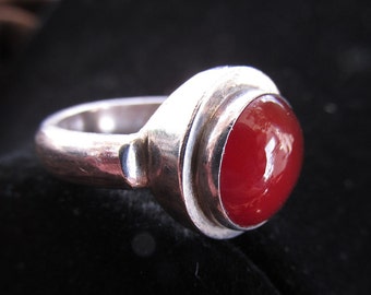 Vintage Sterling Silver Carnelian Ring Modernist Size 8.25 Heavy Solid Setting