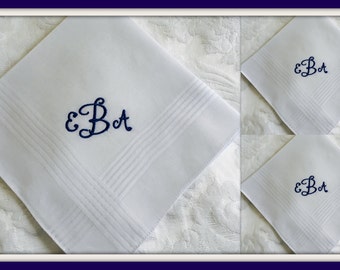 Set of Three PERSONALIZED EMBROIDERED Mens Handkerchiefs with Monogram