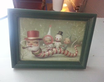 Vintage framed rare licensed MARK RYDEN Art Card Print 5 x 7 Great gift Santa Worm Christmas Surreal modern art low brow