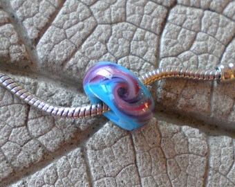 Turquoise Purple Pink BHB Lampwork Beads by Cherie Sra R114 Big Hole Bead Flameworked Bead Floral 5mm hole Purple Pink Twistie Orange BHB