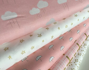 Gold Fabric, Baby Nursery Gold Fabric, Pink Gold Nursery fabric, Pink Nursery fabric, When Skies are Gray Bundle of 5- Choose the Cuts