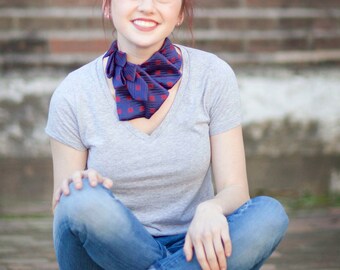 Necktie Scarf - Womens Vintage Scarf - Office Wear - Gift For Wife - Upcycled Tie - Hipster Scarf - Memorial Gift - Navy and Red Tie. 43.