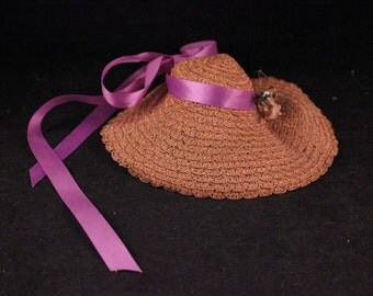 STRAW HAT WITH CHIFFON FLOWER VINTAGE GRAY 672759