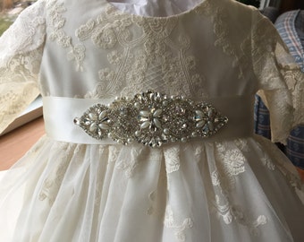 Victoria Ivory Lace Christening Gown, Cap, Bib,Headdress and Personalization.
