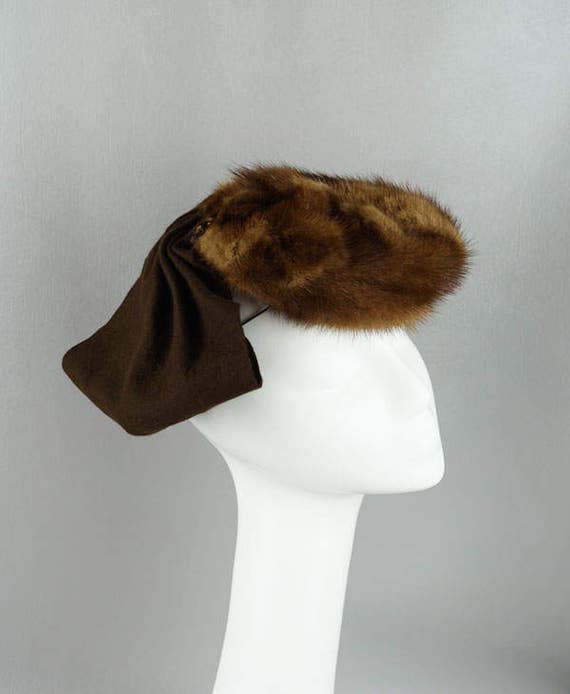Items similar to Vintage 1940s Mink Tilt Hat with Attached Split Snood ...
