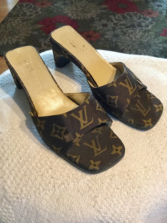 Vintage Louis Vuitton shoe open toe mules brown monogram