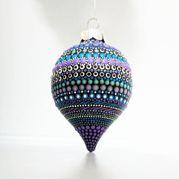Ornament: Hand painted shatterproof Ornament dot Painting yellow and blue