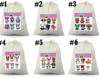 12 beanie boo Birthday Party Favor Candy Loot Treat Drawstring Bags