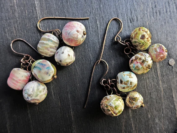 Handmade artisan earrings with art beads by fancifuldevices- Bobble Bauble seres.