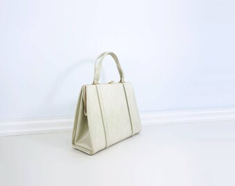 60s White Handbag Vintage Kelly Bag 60s Top Handle Purse White Top Handle Bag Off White Frame Bag Large White Handbag Vintage White Purse
