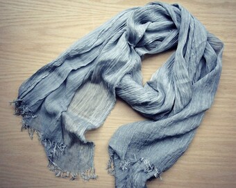 Large linen gauze shawl scarf Silver Grey