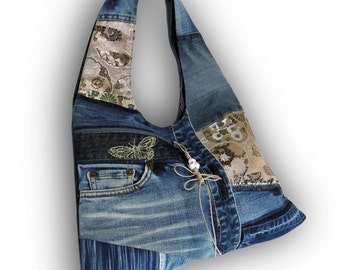 Recycled Old Jeans Patchwork Clutch Bag / Jeans bag by Kazuenxx