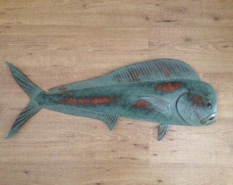 Mahi Mahi 36in Metal Fish Wall sculpture Beach Tropical Coastal Art