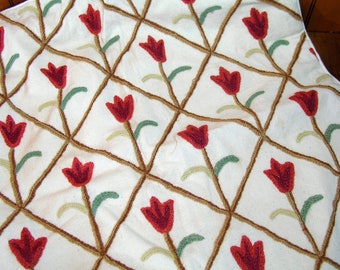 Vintage Crewel Embroidered Floral Pillow Cover