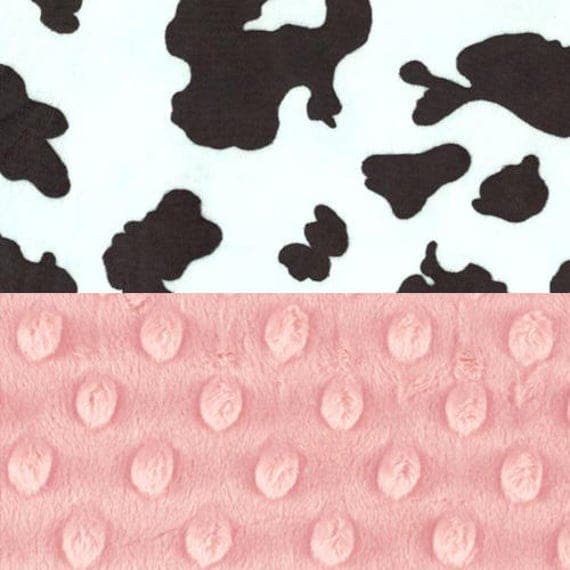Minky Mini Baby Blanket, Personalized Cow Print Pink Black White Lovey // Soft Cuddle Blanket // Cow Baby Blanket