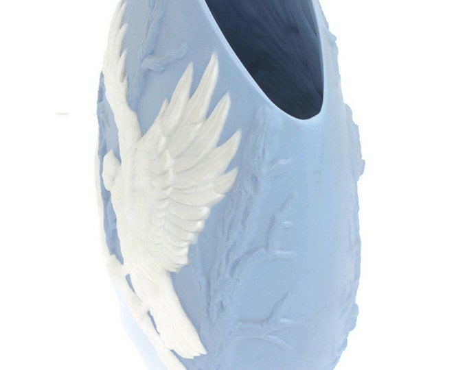 Blue and White Eagle Design Ceramic Vase Vintage