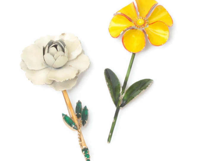 Enameled Weiss Flower Brooches Lot of Two Shabby Chic Vintage