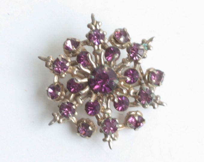 Purple Rhinestone Atomic Style Pin or Pendant Layered Dimensional Smaller Vintage
