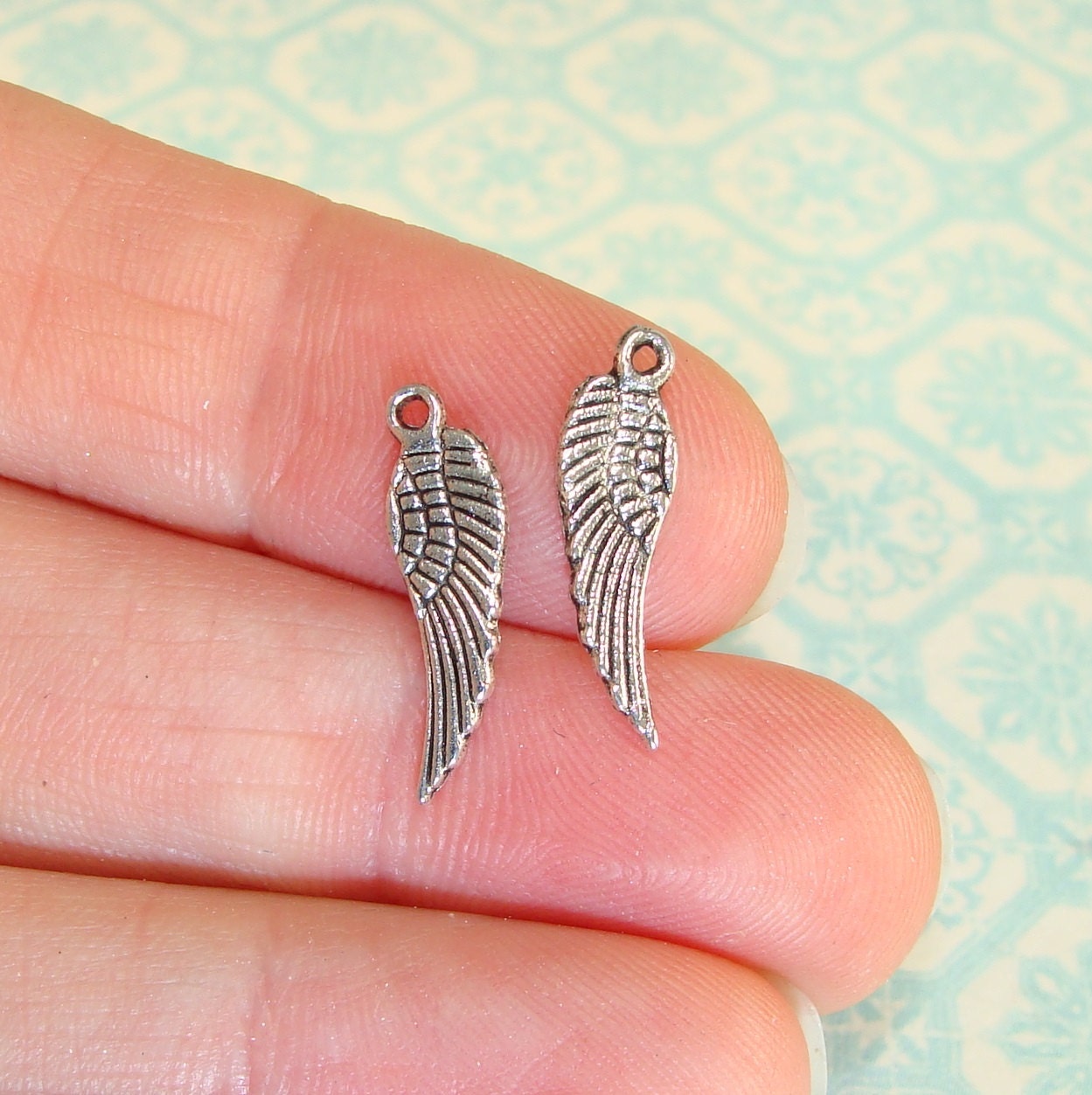 20 Tiny Angel Wing Charms 16mm Silver 31555 Small Wings for